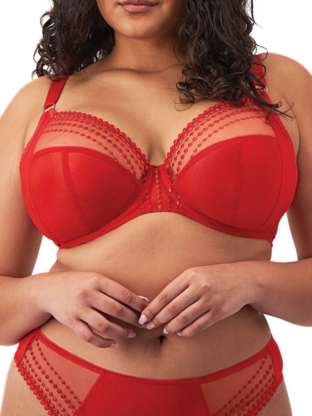 Elomi Matilda Plunge Underwire Bra 44G Haute Red Sheer Mesh Embroidered NWOT